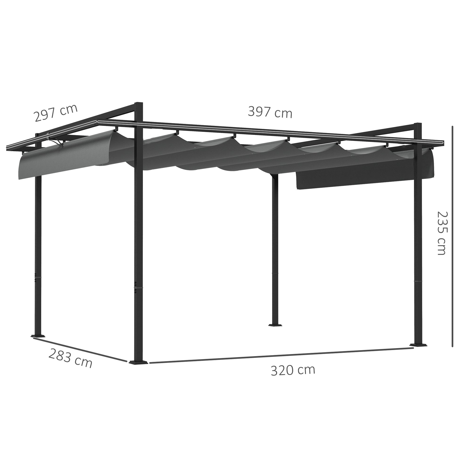 Outsunny Pérgola 3x4 M Con Techo Retráctil De Poliéster Gris Oscuro_2