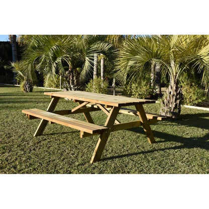 Mesa de piquenique em madeira natural 200x152x71 cm Faura