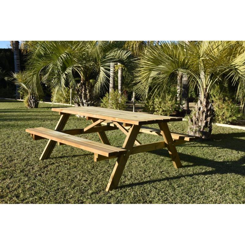 Mesa de piquenique em madeira natural 177x152x71 cm Faura