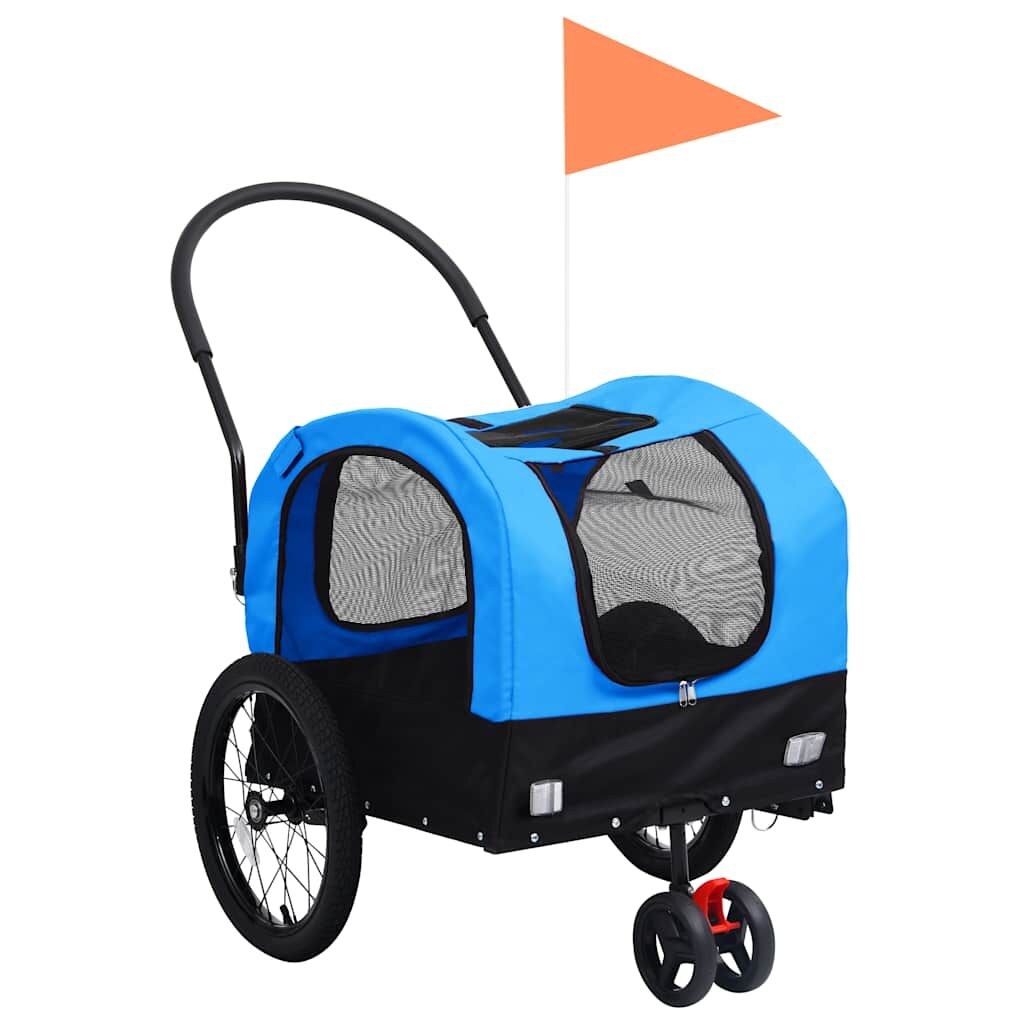 Vidaxl Remolque De Bicicleta Para Mascotas Cochecito 2 En 1 Azul Negro_0
