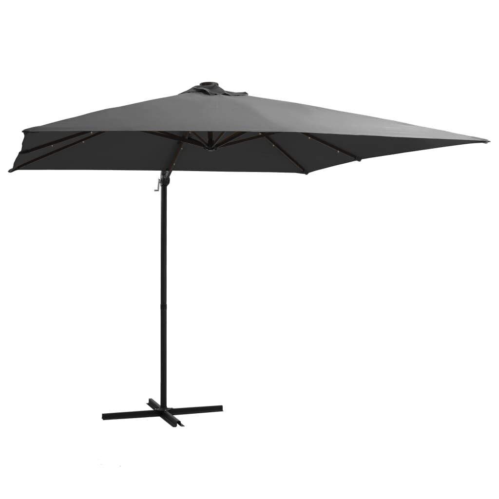 Vidaxl Sombrilla Voladiza Luces Led Y Poste Acero Antracita 250x250 Cm_0