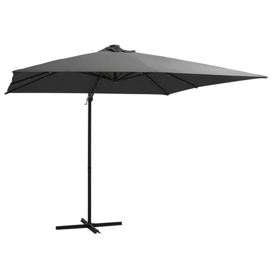Vidaxl Sombrilla Voladiza Luces Led Y Poste Acero Antracita 250x250 Cm_0