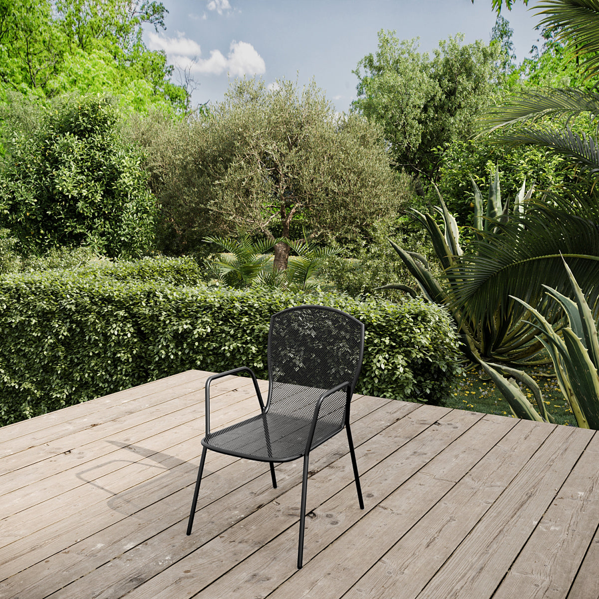 Juego De 4 Sillas De Jardín Apilables De Acero Negro Con Reposabrazos Industriales - Muebles De Jardín -55x59xh89cm_3