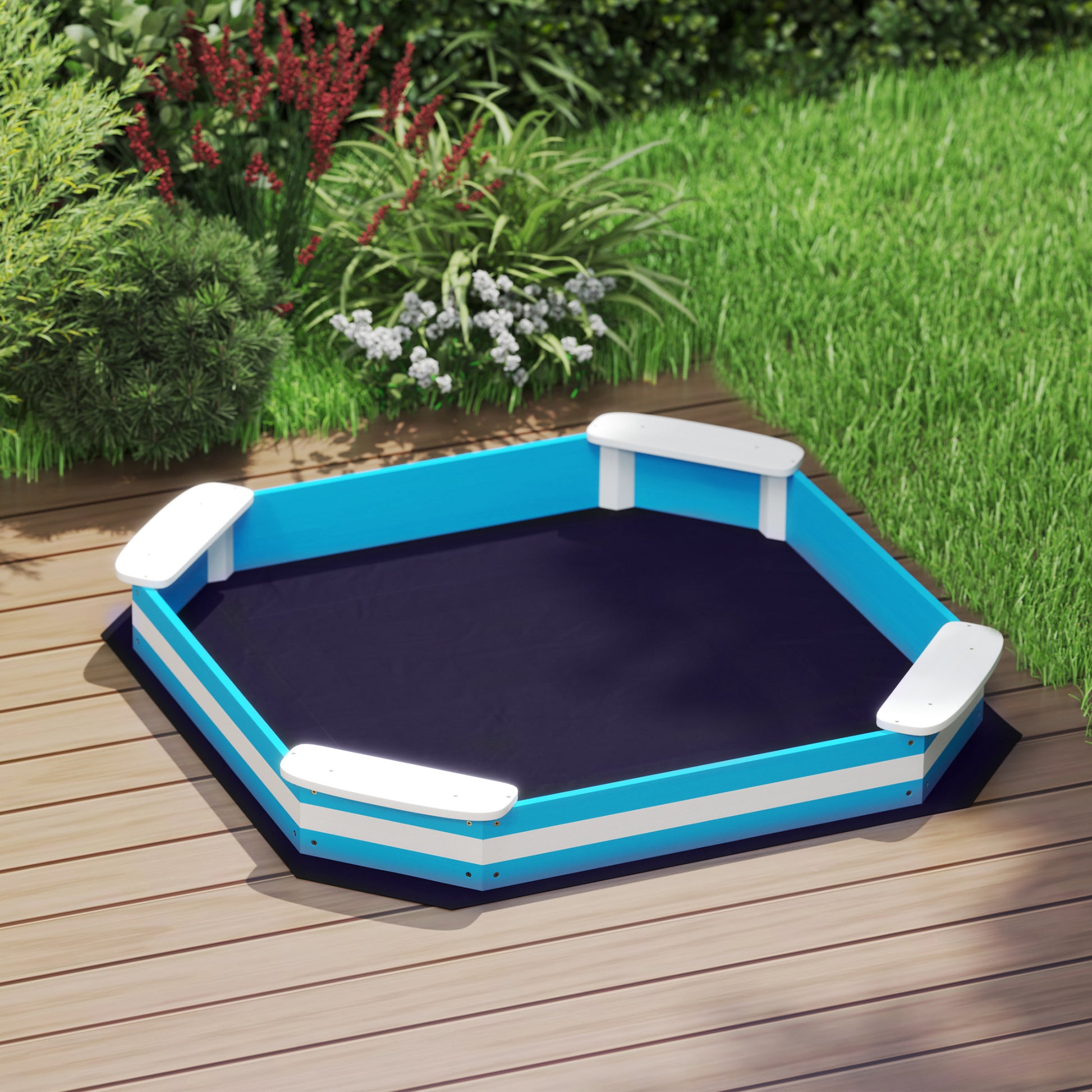 Aiyaplay Arenero Para Niños De +3 Años Con 4 Asientos 133x133x16 Cm Azul Blanco_1