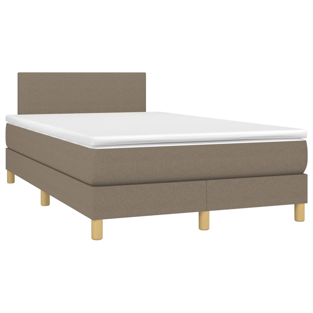 Cama Box Spring Con Colchón Y Led Tela Gris Taupe 120x200 Cm / Vetonek_4