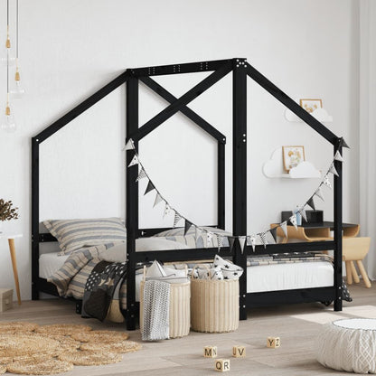 Vidaxl Estructura De Cama De Niños Madera De Pino Negro 2x(70x140) Cm_1