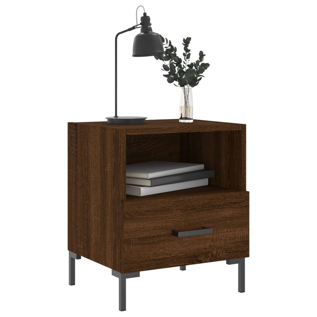 Mesita Noche 2 Uds Madera Ingeniería Marrón Roble 40x35x47,5 Cm_2