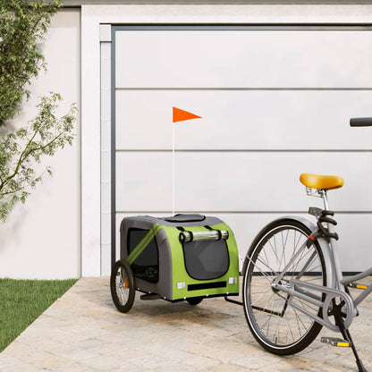 Remolque De Bicicleta Mascotas Hierro Tela Oxford Verde Gris_1