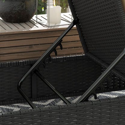 Outsunny Tumbona De Ratán Reclinable Con Respaldo Ajustable Negro Y Beige_3