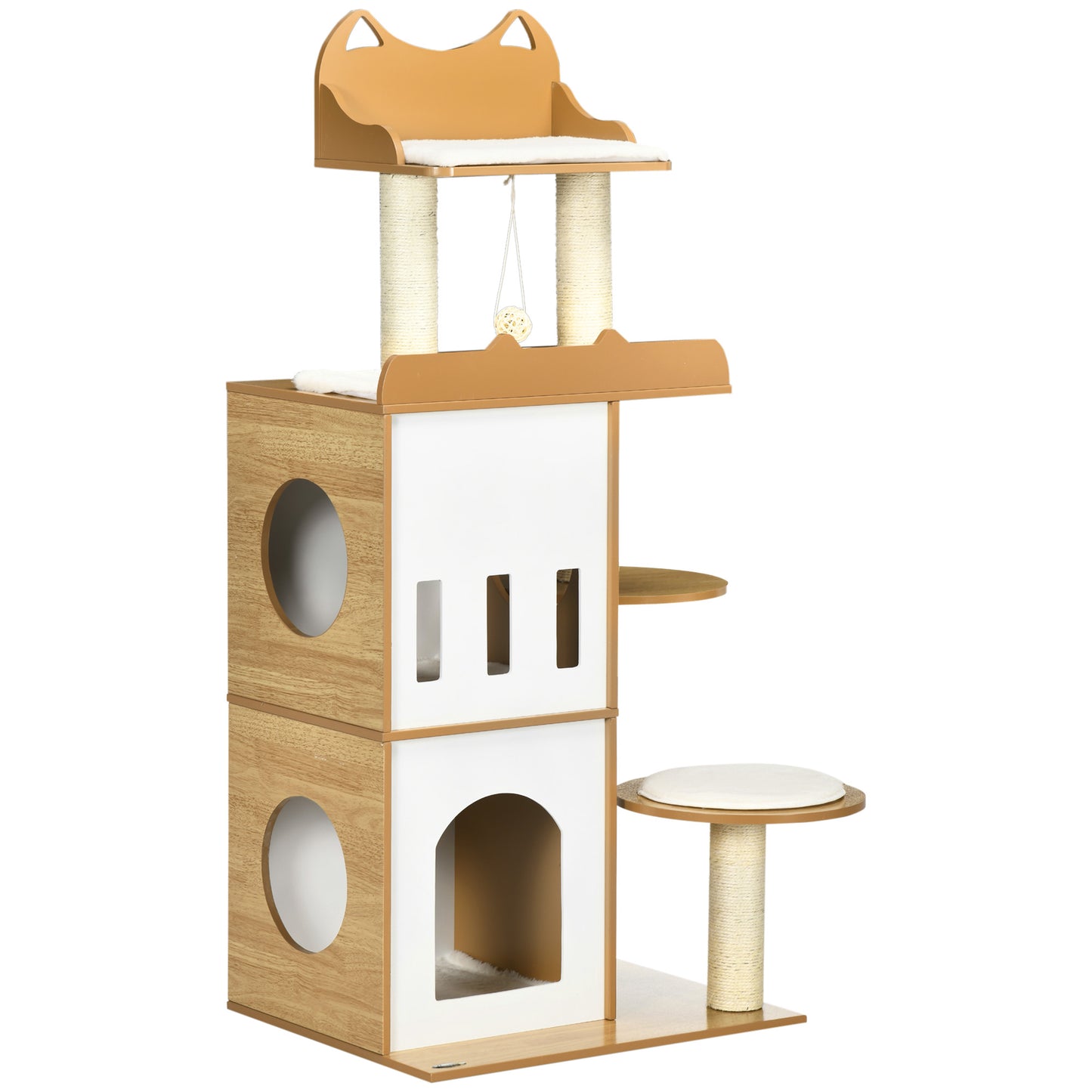Pawhut Árbol Rascador Para Gatos 133 Cm Con Nidos Plataformas 60x48x133 Cm Roble_0