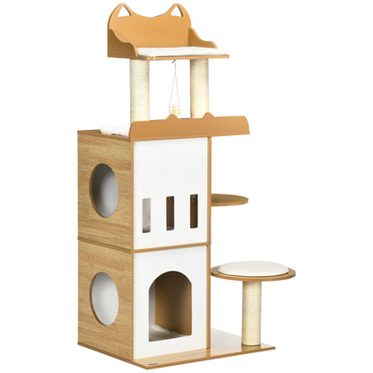 Pawhut Árbol Rascador Para Gatos 133 Cm Con Nidos Plataformas 60x48x133 Cm Roble_0