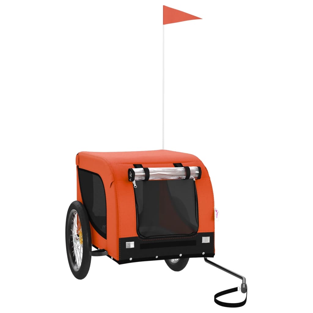 Remolque De Bicicleta Mascotas Hierro Tela Oxford Naranja Negro_0