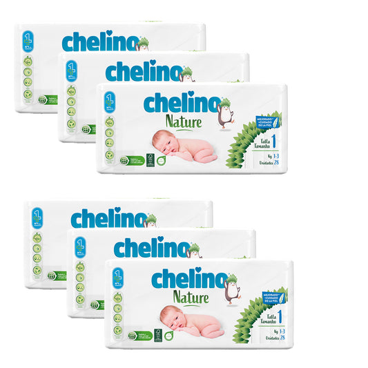 Pack 6x Pañales T1 1-3 kg Chelino Nature 28 Uds