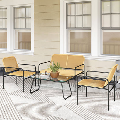 Outsunny Conjunto Jardín Exterior De Ratán Con 2 Sillones Sofá De 2 Plazas Mesa_3