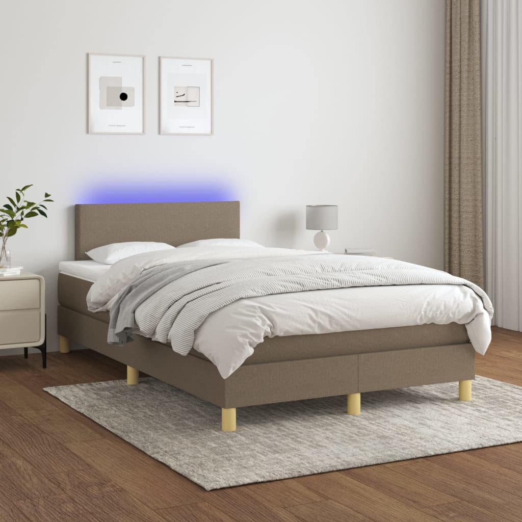 Cama Box Spring Con Colchón Y Led Tela Gris Taupe 120x200 Cm / Vetonek_3