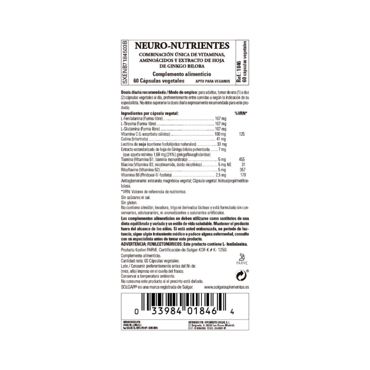 Neuro Nutrientes, 60 cápsulas vegetais