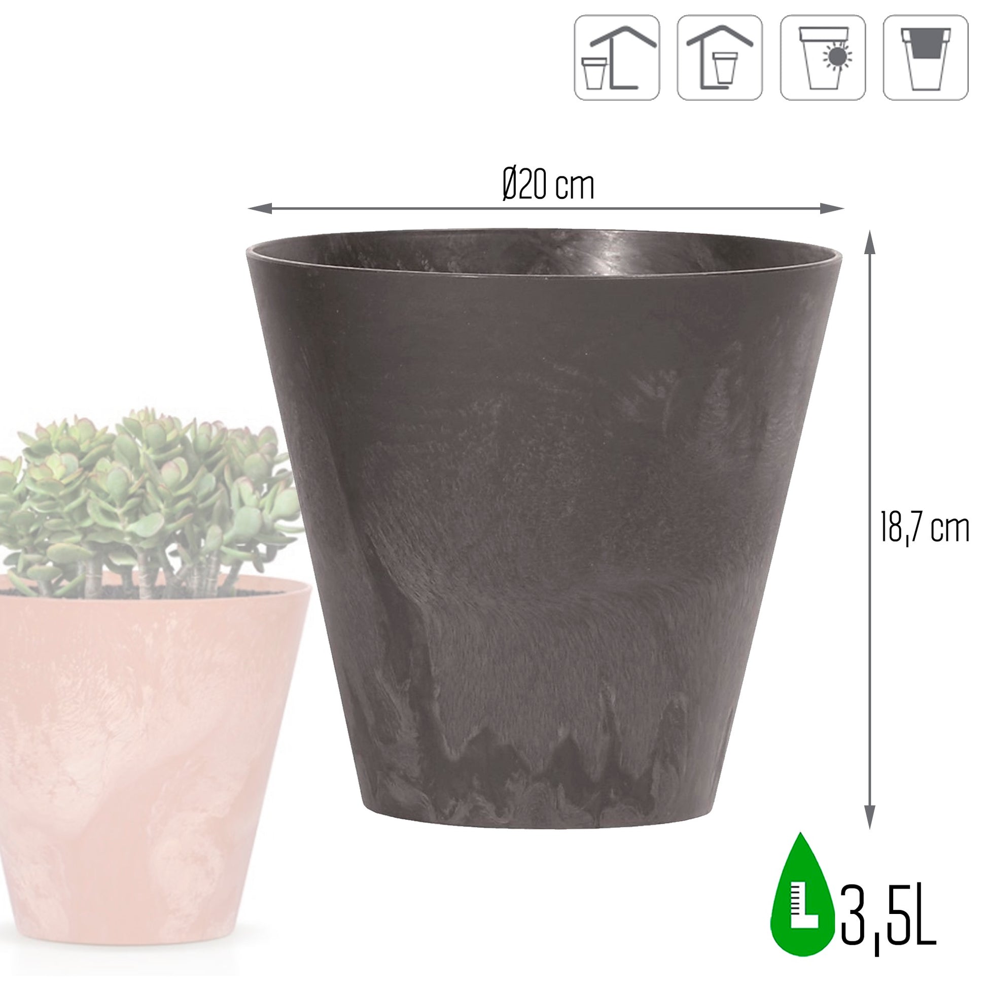 Maceta Tubus Beton Effect 3,5l., Dimensiones (mm) 200x200x187, Color Antracita