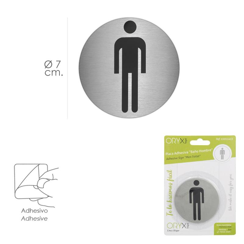 Placa Adhesiva Baño Hombre Acero Inoxidable Ø 7 Cm.