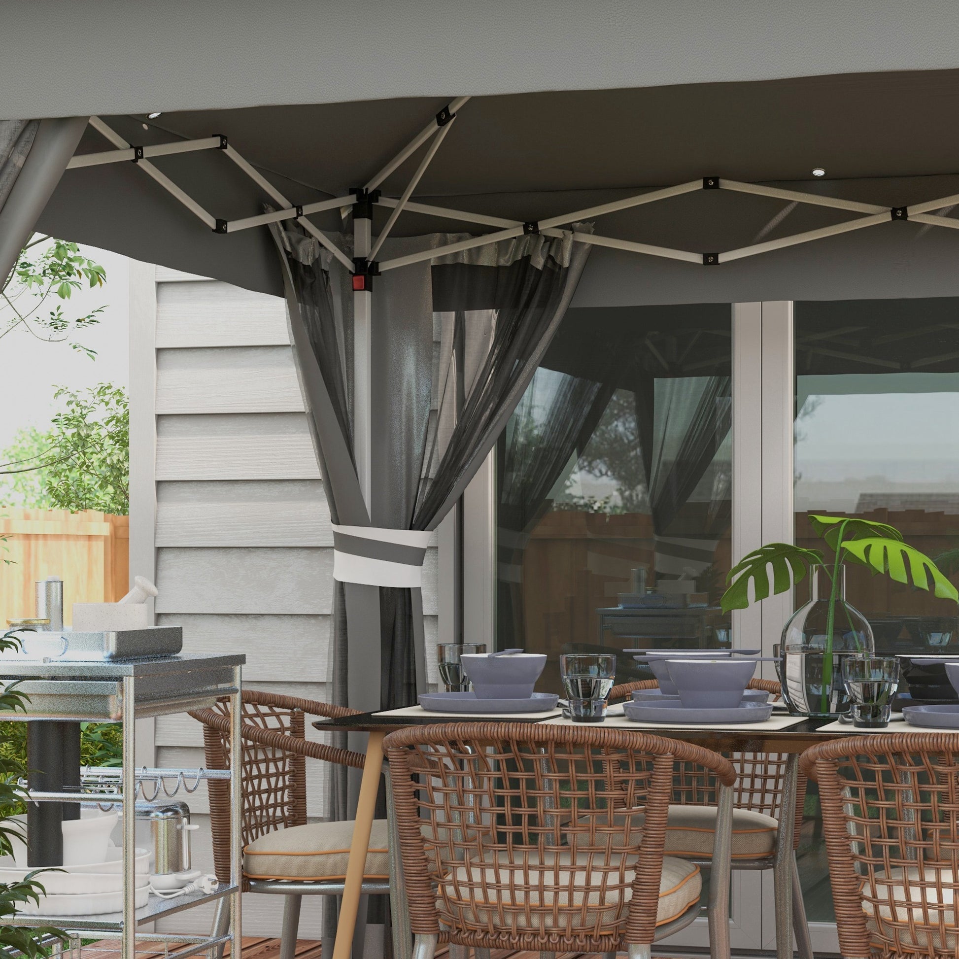 Outsunny Carpa Plegable 3x3 M Con Doble Techo 4 Mosquiteras Luces Led Gris_4