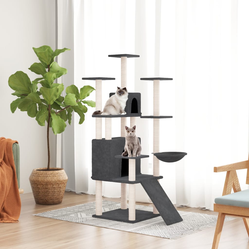 Rascador Para Gatos Con Postes De Sisal Gris Oscuro 154 Cm_1