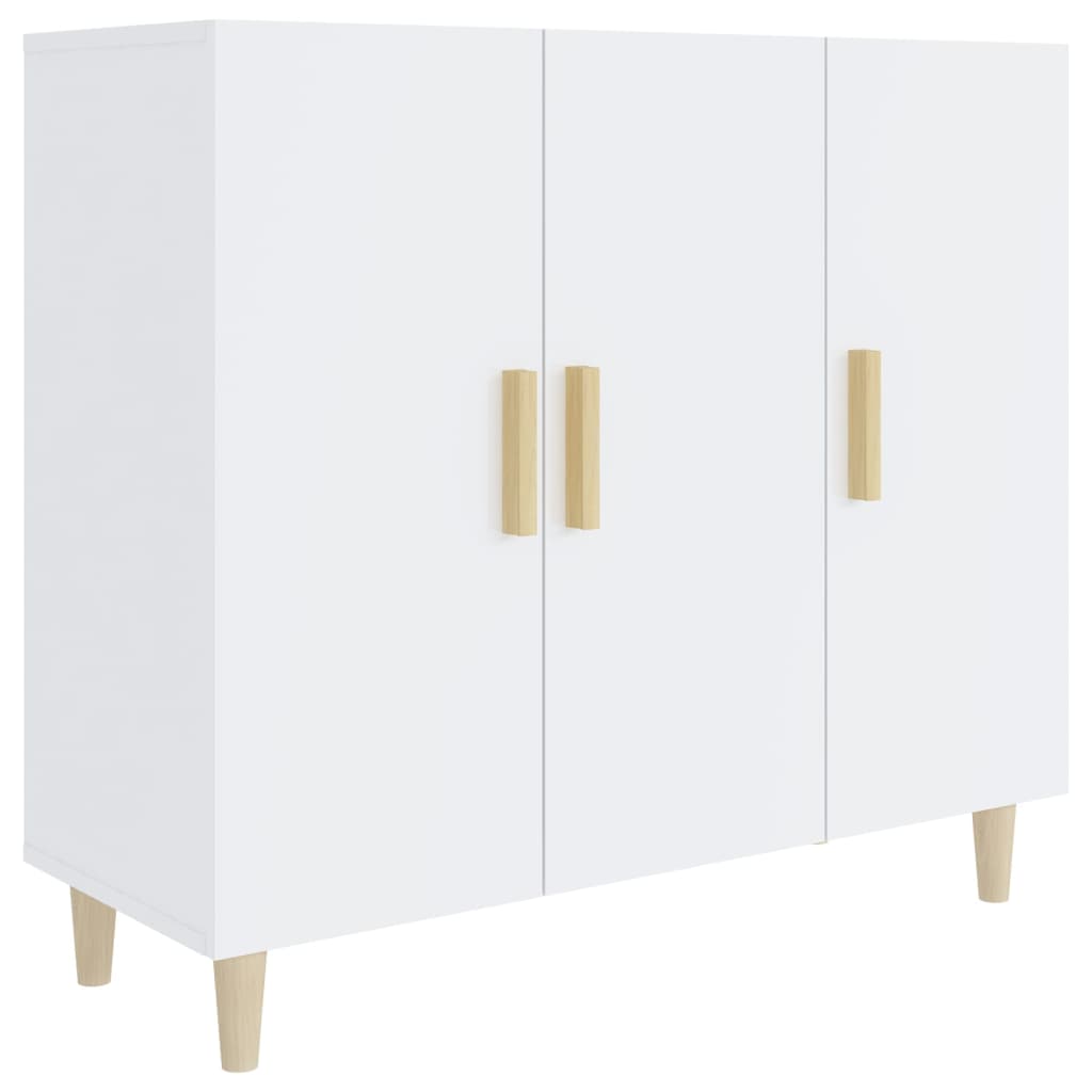 Aparador De Madera De Ingeniería Blanco Brillo 90x34x80 Cm / Vetonek_1