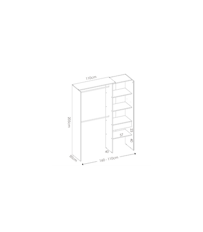 Vestidor Siles Para Dormitorio Con Cortina, 3 Baldas Y 1 Cajon En Color Blanco 205 Cm(alto_2