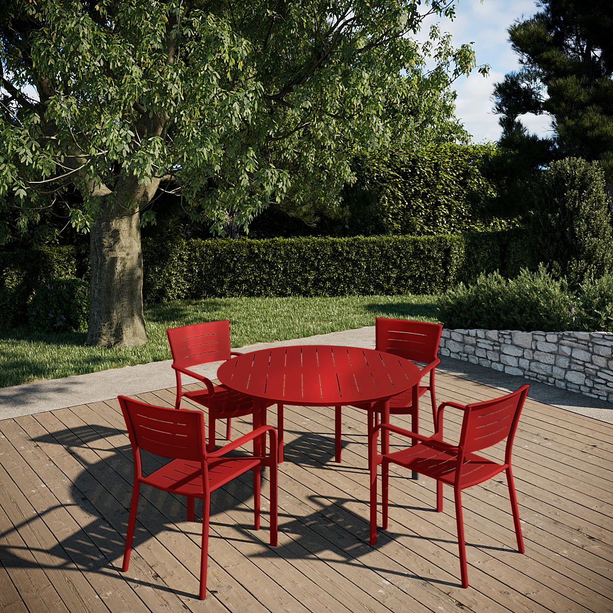 Mesa De Jardín Redonda 4 Personas Inari Chilli Redaluminio 110x75cm- Mobiliario De Jardín_4