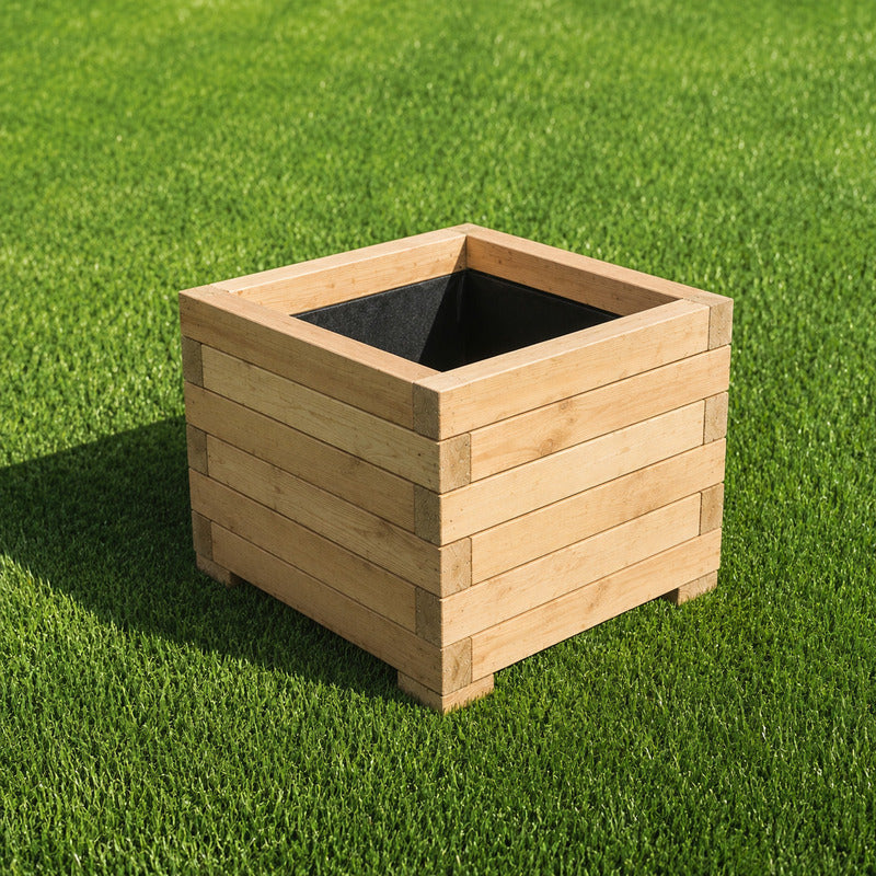 Jardinera Cuadrada De Madera De Pino Tratada Exterior Con Malla Geotextil 70x70x44 Cm 145 L_5