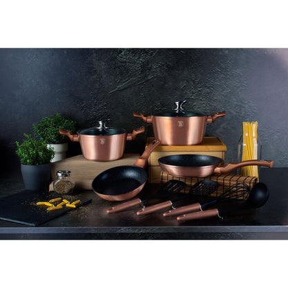Batería Cocina Inducción 10 Piezas, Antiadherente Mármol Sin Pfoa, Aluminio, Cazuelas Sartenes Berlinger Haus Rose Gold Oro Rosado_2