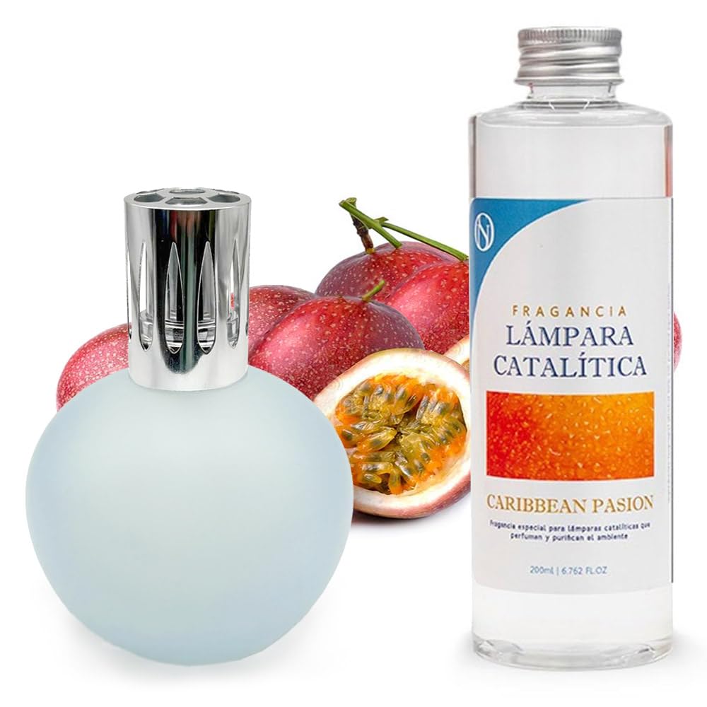 Lámpara Catalítica Azul Grisáceo Mate + Aroma Caribbean Passion 500ml - Elimina Olores, Impurezas Y Perfuma_0