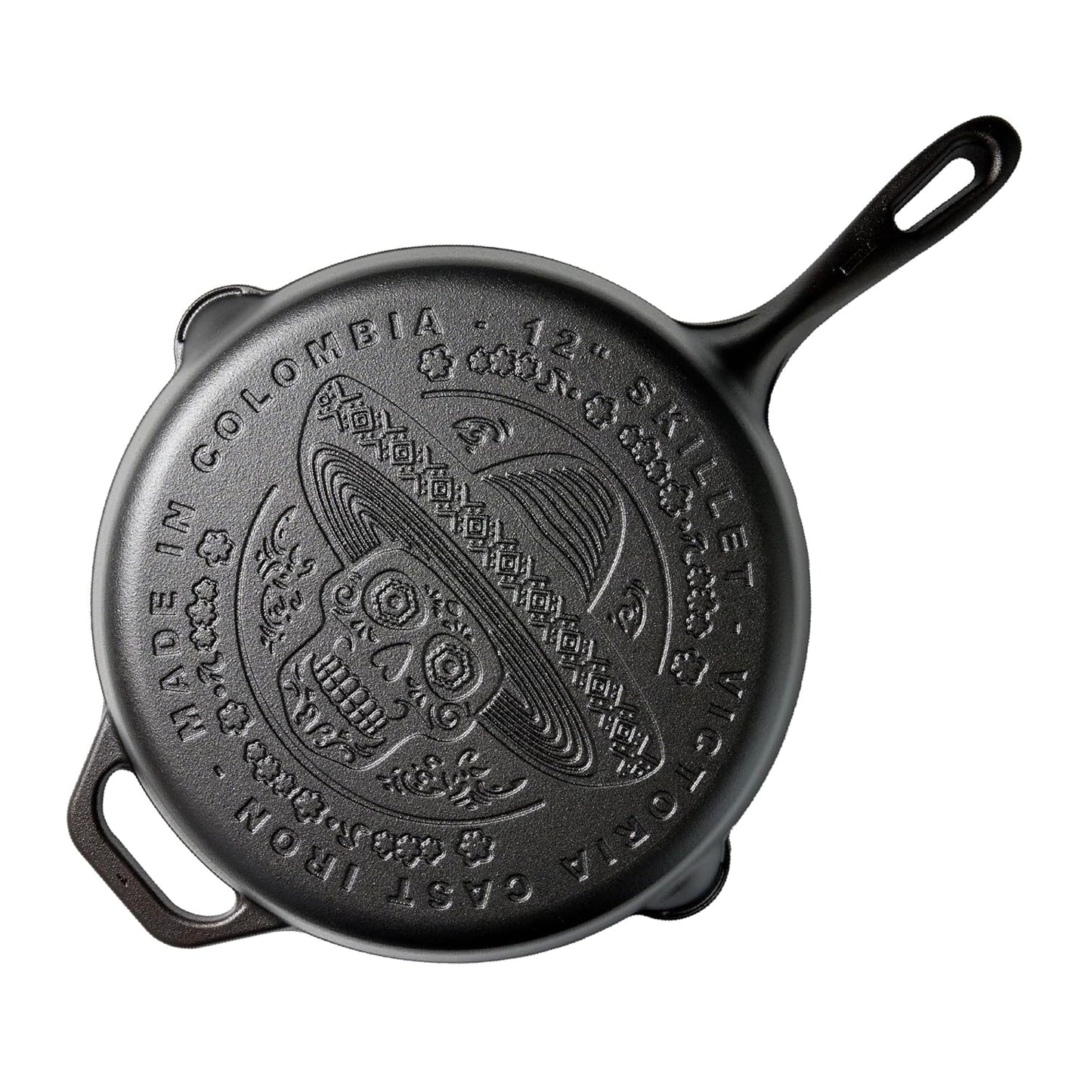Victoria Sartén Hierro Fundido Curado Diseño Calaca Inducción 30cm Apta Fuego, Horno Cast Iron Skillet, Calaca, Negro_0