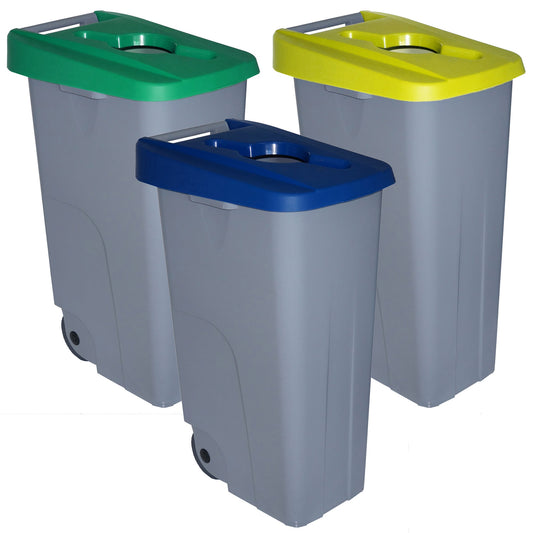 Pack Contenedor Reciclo 110 Litros Abierto En 3 Contenedores De Colores. Capacidad Total 330 Litros._0