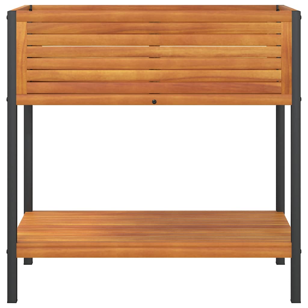 Jardinera Con Estante Madera Maciza Acacia Y Acero 80x45x80 Cm_3