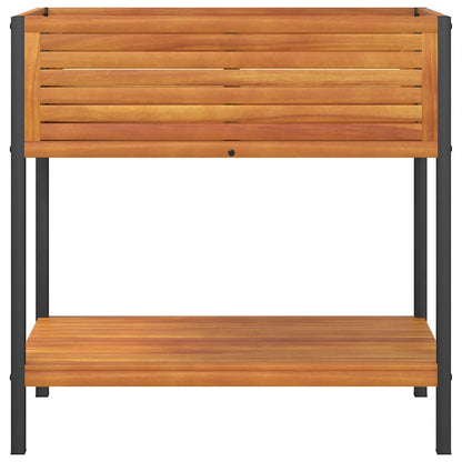 Jardinera Con Estante Madera Maciza Acacia Y Acero 80x45x80 Cm_3