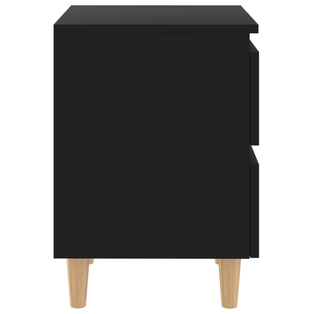Mesita De Noche Patas De Madera Pino Maciza Negro 40x35x50 Cm_2