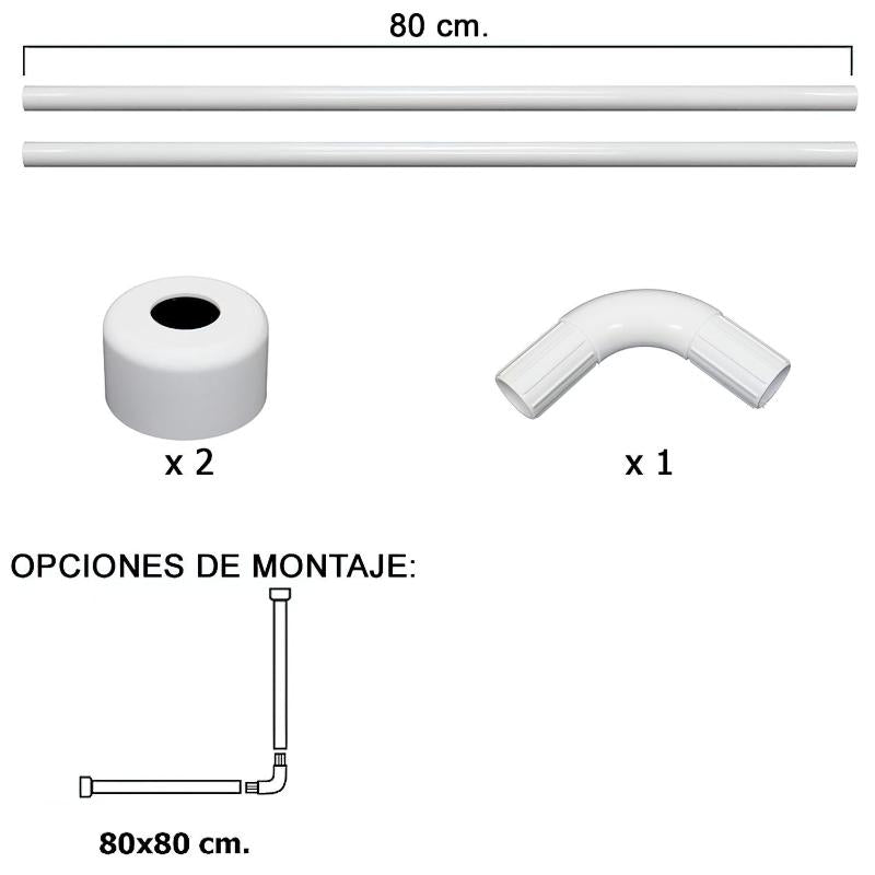 Barra Para  Cortina Ducha Universal Aluminio Blanco 80x80 Cm._1