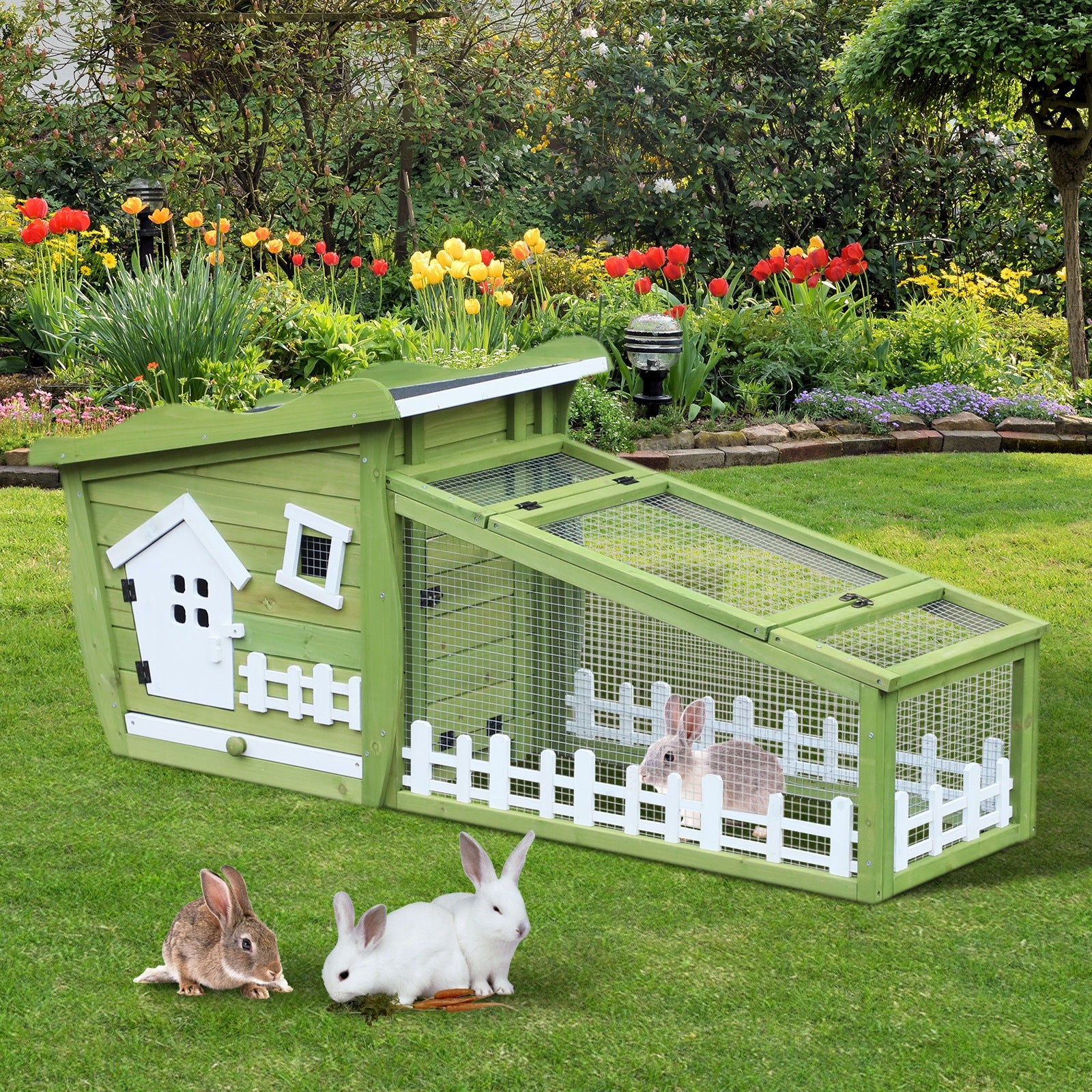 Pawhut Conejera De Madera Exterior Para Mascotas Pequeñas Bandeja Extraíble_1