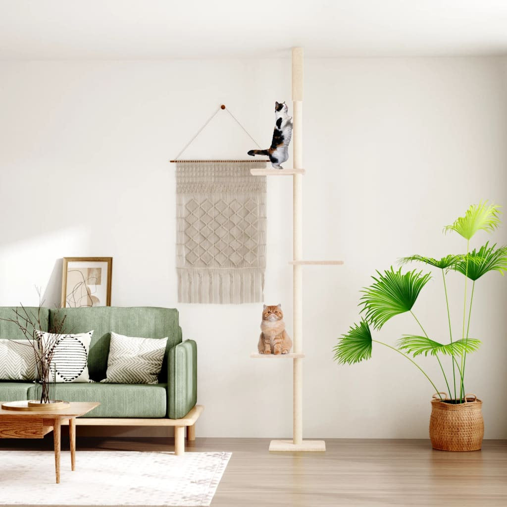 Vidaxl Árbol Rascador Para Gatos De Suelo A Techo Crema 267,5-297,5 Cm_1