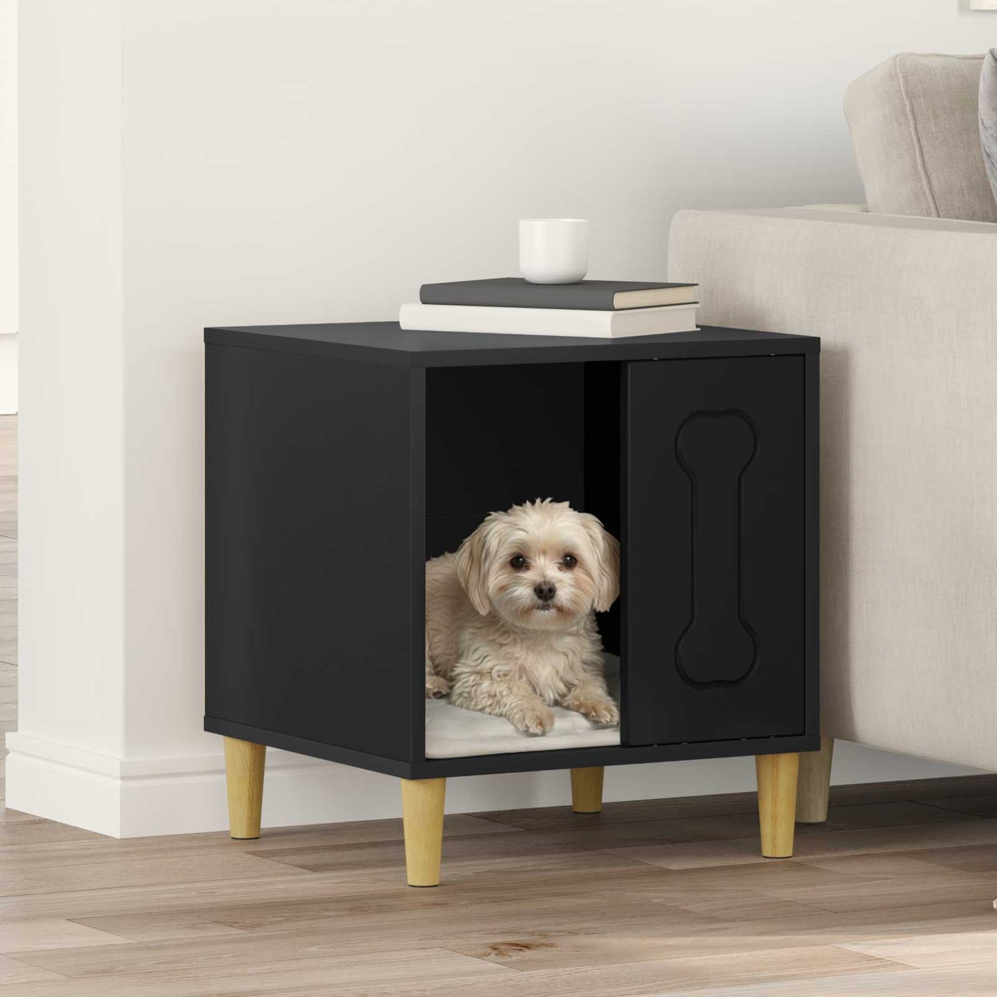 Casa Para Perros Negro 44 X 42 X 49 Cm Madera De Ingeniería_1
