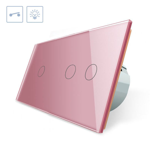 Interruptor 2 Módulos Táctil, 3 Botones, Frontal Rosa_0