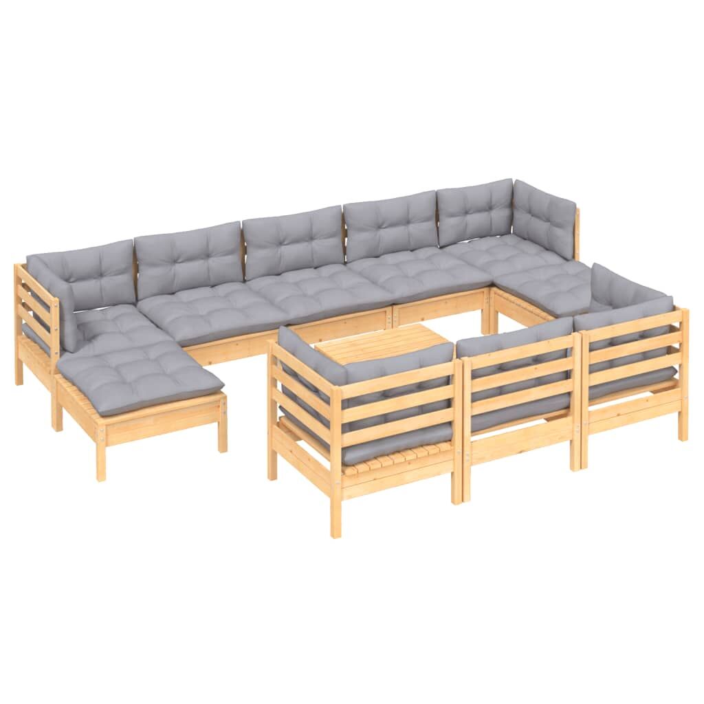 Vidaxl Juego De Muebles De Jardín 11 Pzas Y Cojines Madera Maciza Pino_0
