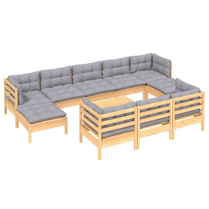 Vidaxl Juego De Muebles De Jardín 11 Pzas Y Cojines Madera Maciza Pino_0