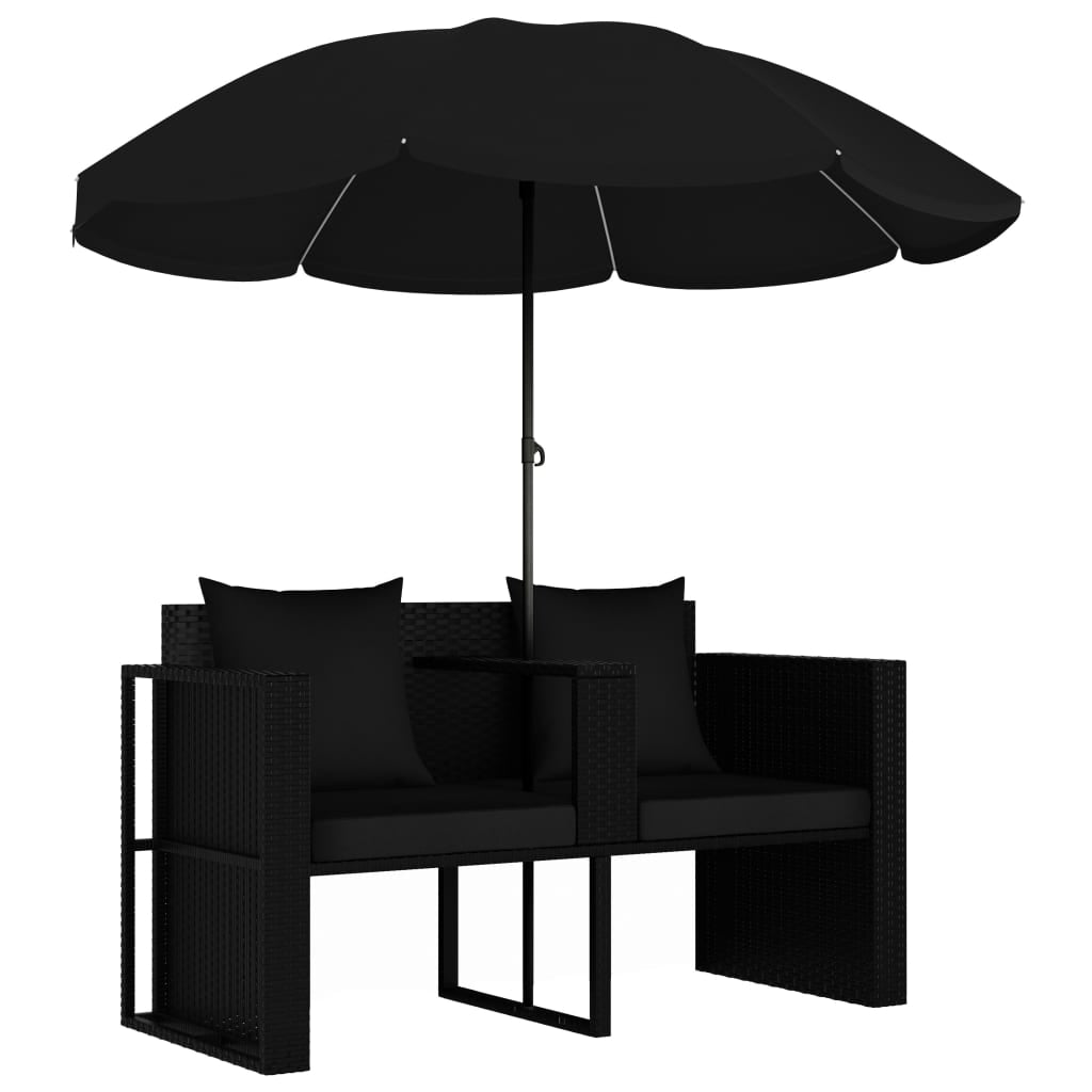 Vidaxl Cama De Jardín Con Sombrilla Ratán Sintético Negro_1