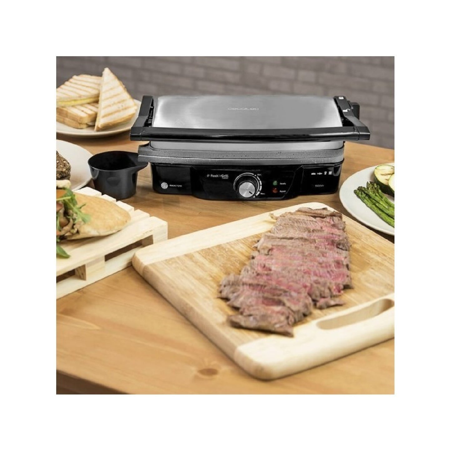Parrilla Eléctrica Rock'n Grill 1500. Revestimiento De Piedra Rockstone, 1500 W, Regulador De Temperatura, Apertura 180º, Superficie 28.7 X 17 Cm, A_1