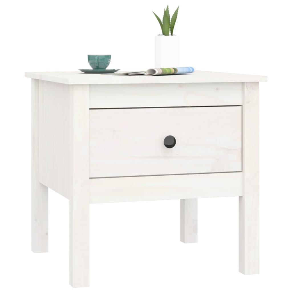 Mesa Auxiliar De Madera Maciza De Pino Blanco 50x50x49 Cm_2