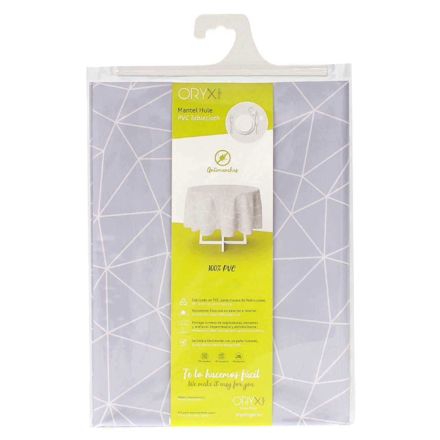 Mantel Hule Geometrico Gris Impermeable Antimanchas Pvc Ø 140 Cm. Uso Interior Y Exterior_3