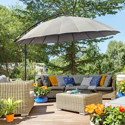 Outsunny Sombrilla Jardín Ø300 Cm Con Manivela Manual Base Cruzada Gris_1