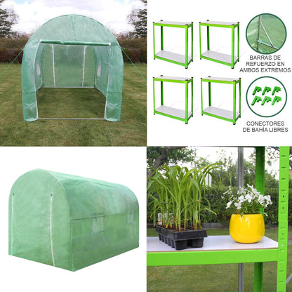 Invernadero Politúnel Con Estantería Galvanizada De Jardín Carpa De Cultivo 25mm 4 X 2m_3