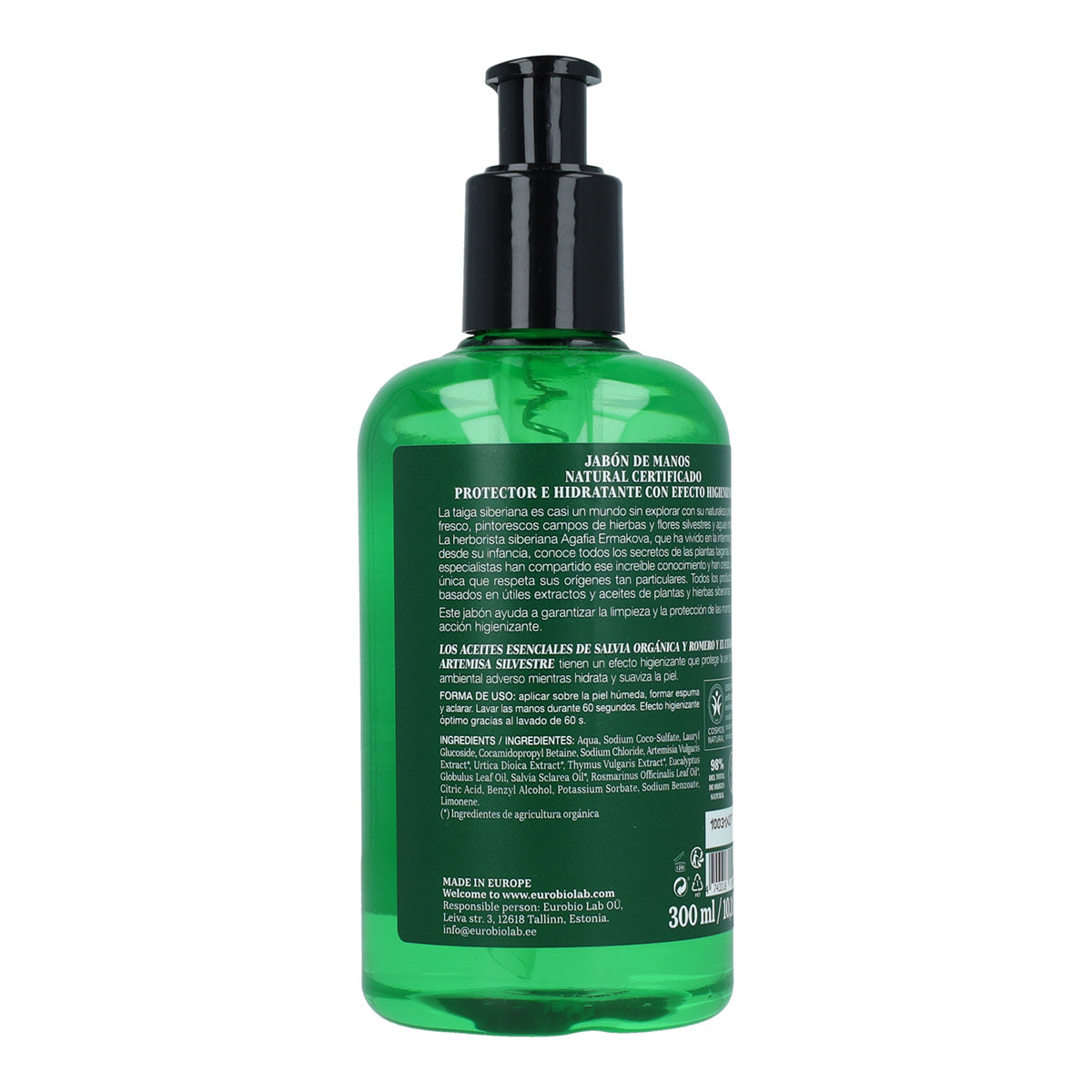 Sabonete líquido de mãos Agafia Natura Siberica, certificado como natural, protetor e hidratante, 300 ml