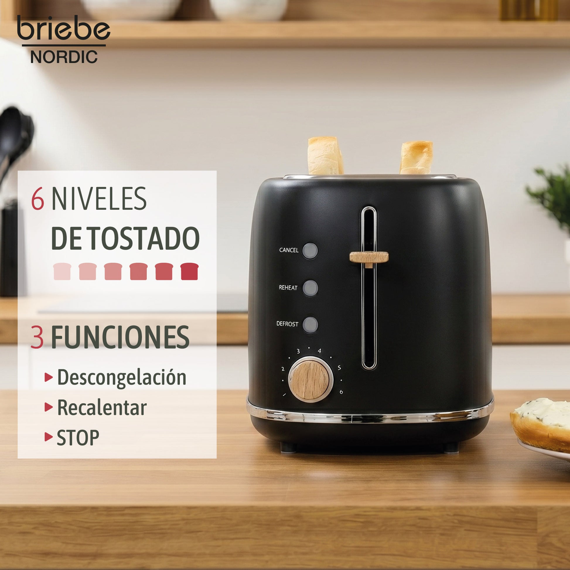 Briebe Nordic Set Cafetera Espresso 20 Bares, Tostadora Pan 2 Rebanadas, Hervidor Eléctrico Agua 1,7l, Skt1209blk, Negro_4